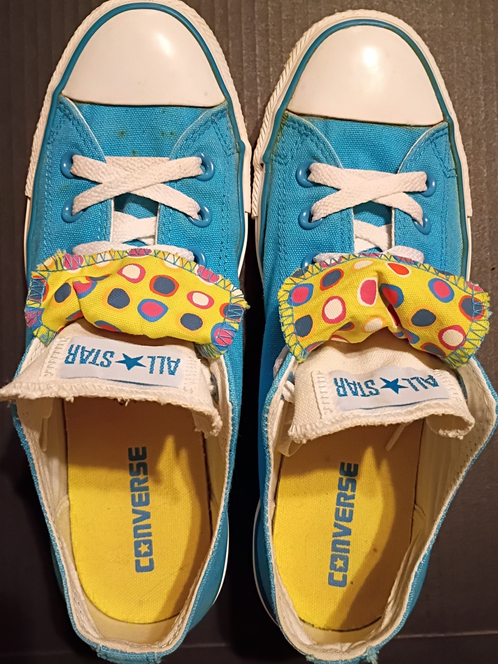 Converse Turquoise Low Top Canvas Sneakers with Polka Dot Tongue - Picture 9 of 10